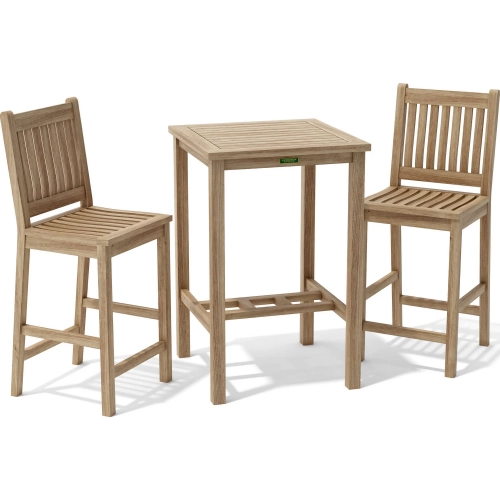 Avalon Outdoor 3-Piece Square Bar Dining Set in Honey Golden Brown Teak