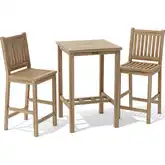 Avalon Outdoor 3-Piece Square Bar Dining Set in Honey Golden Brown Teak