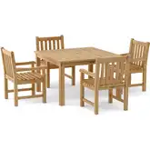 Windsor & Classic Outdoor 5-Piece Dining Table Set with Armchairs in Honey Golden Teak