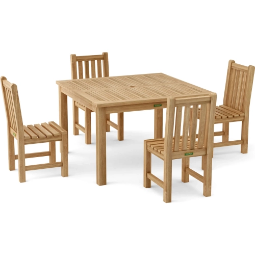 Windsor & Classic Outdoor 5-Piece Dining Table Set with Side Chairs in Honey Golden Teak