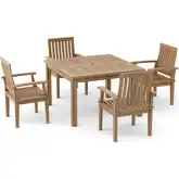Windsor & Brianna Outdoor 5-Piece Dining Table Set in Honey Golden Teak