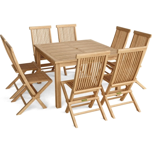 Windsor & Classic Outdoor 9-Piece Folding Dining Set in Honey Golden Teak