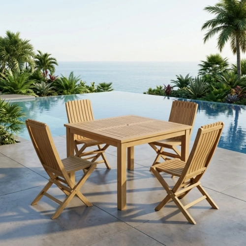 Windsor & Comfort Outdoor 5-Piece Folding Dining Set in Honey Golden Teak