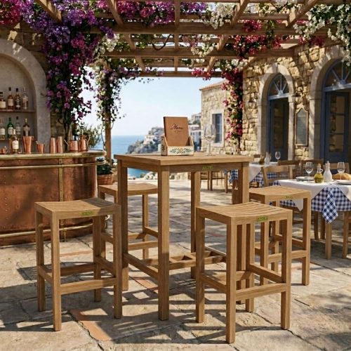 Avalon & Montego Outdoor 5-Piece Square Bar Set in Honey Teak