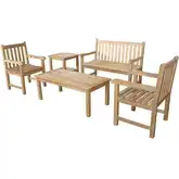 Classic Outdoor 5-Piece 2-Seater Bench Conversation Set in Honey Golden Brown Teak