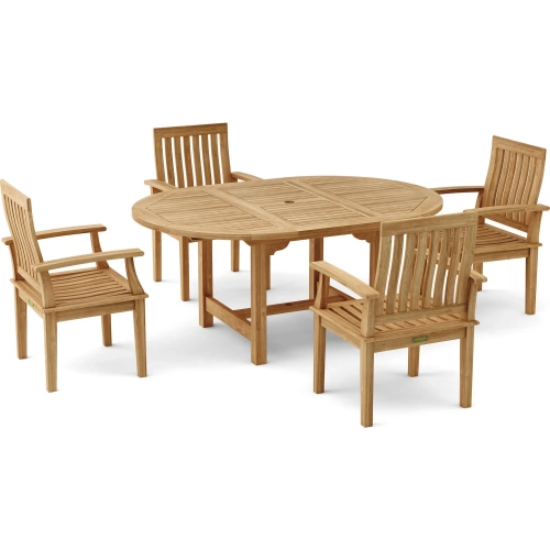 Bahama & Brianna Outdoor 5-Piece Extension Dining Set in Honey Teak