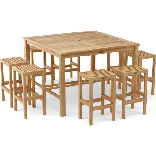 Windsor & Montego Outdoor 9-Piece Square Bar Set in Honey Golden Brown Teak