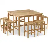 Windsor & Montego Outdoor 9-Piece Square Bar Set in Honey Golden Brown Teak