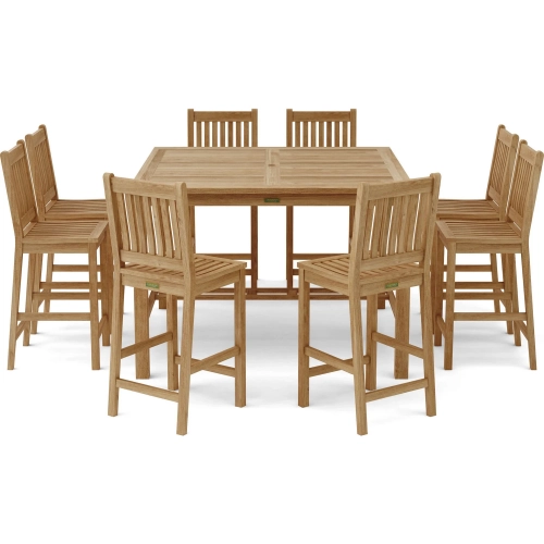 Windsor & Avalon Outdoor 9-Piece Square Bar Set in Honey Golden Brown Teak