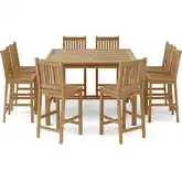 Windsor & Avalon Outdoor 9-Piece Square Bar Set in Honey Golden Brown Teak