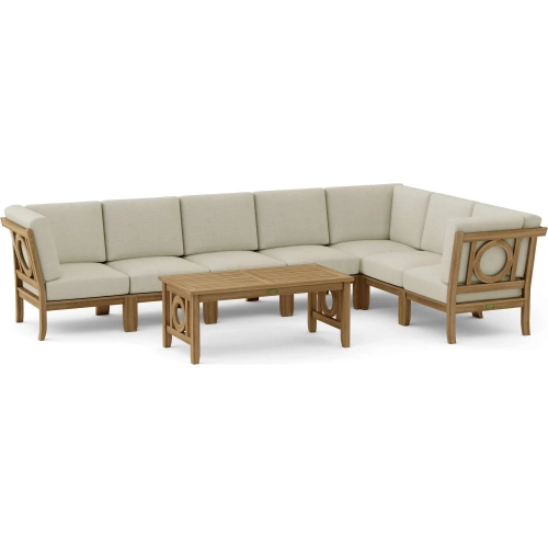 Natsepa Outdoor 8-Piece Modular Sectional Set in Honey Teak & Cushion