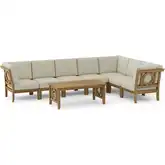Natsepa Outdoor 8-Piece Modular Sectional Set in Honey Teak & Cushion