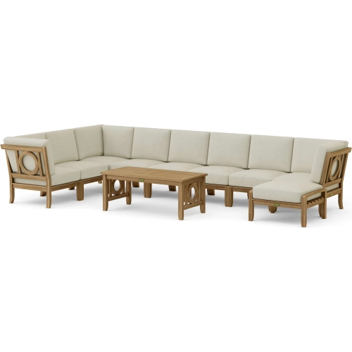 Natsepa Outdoor 10-Piece Modular Sectional Set in Honey Teak & Cushion