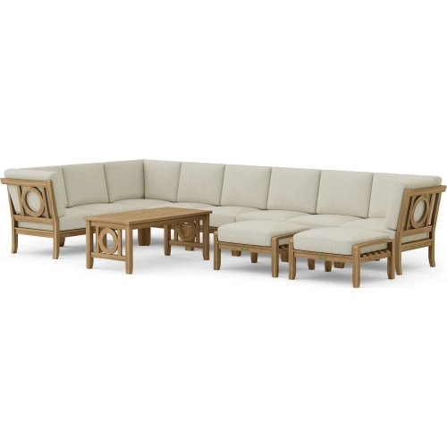 Natsepa Outdoor 11-Piece Modular Sectional Set in Honey Teak & Cushion