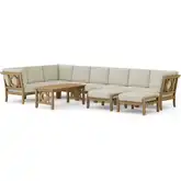 Natsepa Outdoor 11-Piece Modular Sectional Set in Honey Teak & Cushion