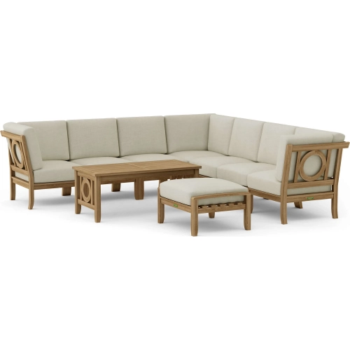 Natsepa Outdoor 9-Piece Modular Sectional Set, Configuration A, in Honey Teak & Cushion