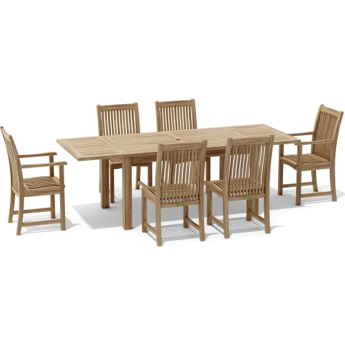 Bahama & Chicago Outdoor 7-Piece 95" Extension Dining Set in Honey Golden Brown Teak