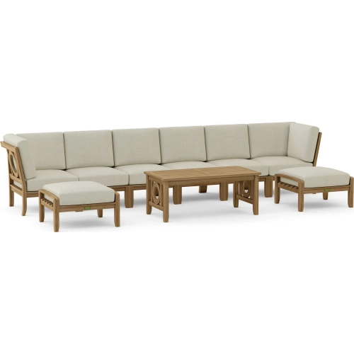 Natsepa Outdoor 9-Piece Modular Sectional Set, Configuration B, in Honey Teak & Cushion