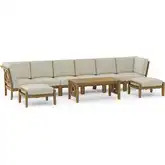 Natsepa Outdoor 9-Piece Modular Sectional Set, Configuration B, in Honey Teak & Cushion