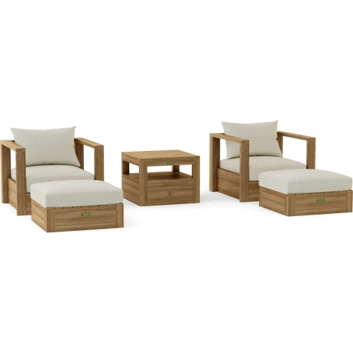 Copacabana Outdoor 5-Piece Modular Deep Seating Accent Chair Set in Honey Teak