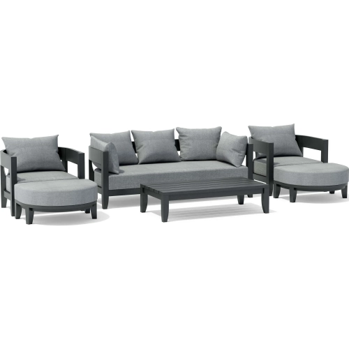 Coronado Outdoor 6-Piece Deep Seating Sofa Set in Dark Gray Aluminum & Cushion