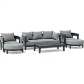 Coronado Outdoor 6-Piece Deep Seating Sofa Set in Dark Gray Aluminum & Cushion