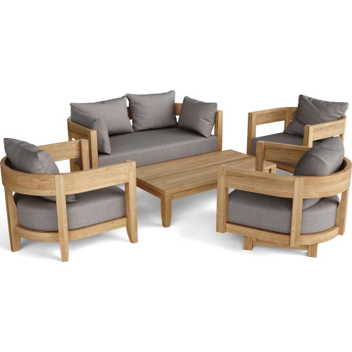Coronado Outdoor 5-Piece Deep Seating Loveseat Set in Honey Teak & Cushion