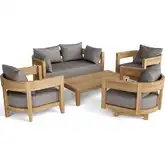 Coronado Outdoor 5-Piece Deep Seating Loveseat Set in Honey Teak & Cushion