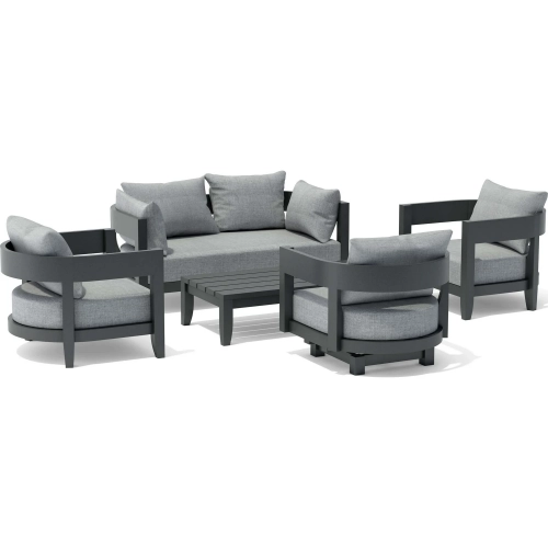 Coronado Outdoor 5-Piece Deep Seating Loveseat Set in Dark Gray Aluminum & Cushion