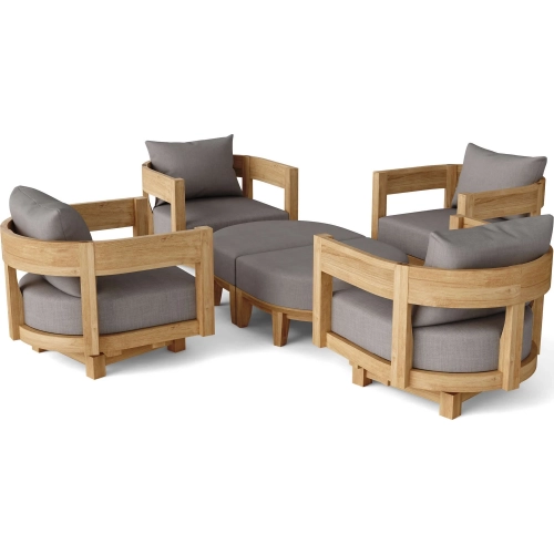 Coronado Outdoor 6-Piece Deep Seating Accent Chair Set in Honey Teak & Cushion