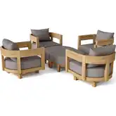 Coronado Outdoor 6-Piece Deep Seating Accent Chair Set in Honey Teak & Cushion