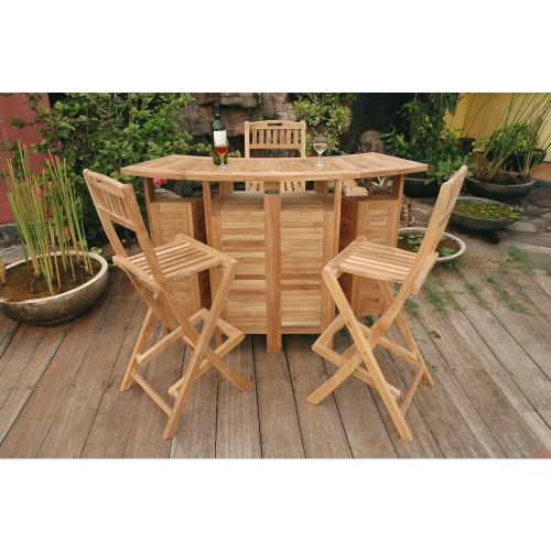 Altavista Outdoor 5-Piece Bar Set in Honey Golden Brown Teak