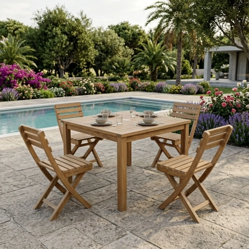 Montage & Alabama Outdoor 5-Piece Dining Set in Honey Golden Teak