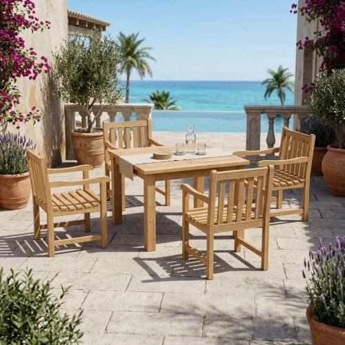 Montage & Braxton Outdoor 5-Piece Square Dining Set with Armchairs in Honey Golden Teak