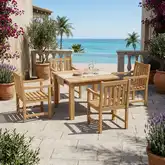 Montage & Braxton Outdoor 5-Piece Square Dining Set with Armchairs in Honey Golden Teak