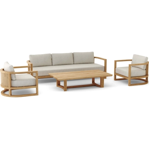 Junus Outdoor 4-Piece Deep Seating Sofa Set in Teak, Synthetic Rattan & Cushion