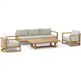 Junus Outdoor 4-Piece Deep Seating Sofa Set in Teak, Synthetic Rattan & Cushion