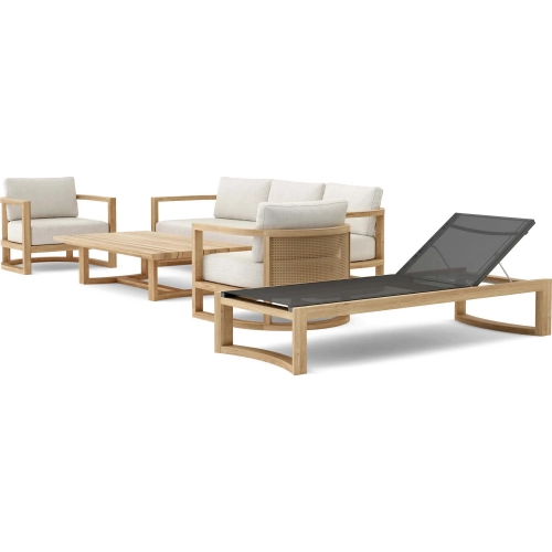Junus Outdoor 5-Piece Deep Seating Sofa Set in Teak, Synthetic Rattan & Cushion