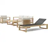 Junus Outdoor 5-Piece Deep Seating Sofa Set in Teak, Synthetic Rattan & Cushion