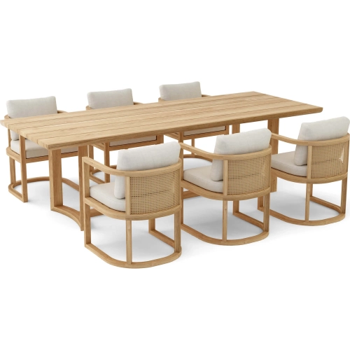 Junus Outdoor 7-Piece Dining Set in Teak, Synthetic Rattan & Cushion