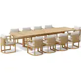 Junus Outdoor 11-Piece Extension Dining Set in Teak, Synthetic Rattan & Cushion