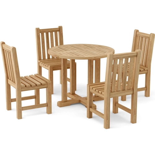 Montage & Braxton Outdoor 5-Piece Round Bistro Dining Set with Side Chairs in Honey Golden Teak