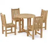 Montage & Braxton Outdoor 5-Piece Round Bistro Dining Set with Side Chairs in Honey Golden Teak