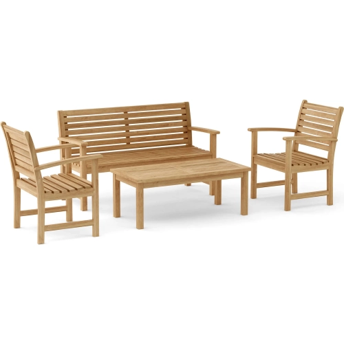 Victoria & Montage Outdoor 4-Piece Bench Set in Honey Golden Teak