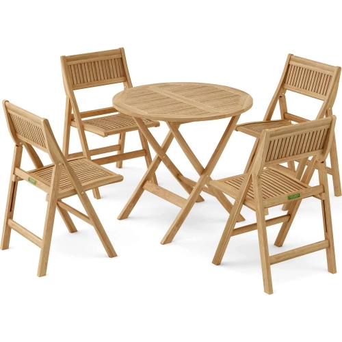 Windsor Outdoor 5-Piece Round Bistro Dining Set in Honey Golden Teak