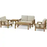 SouthBay Outdoor 5-Piece Deep Seating Loveseat Set in Honey Teak & Cushion