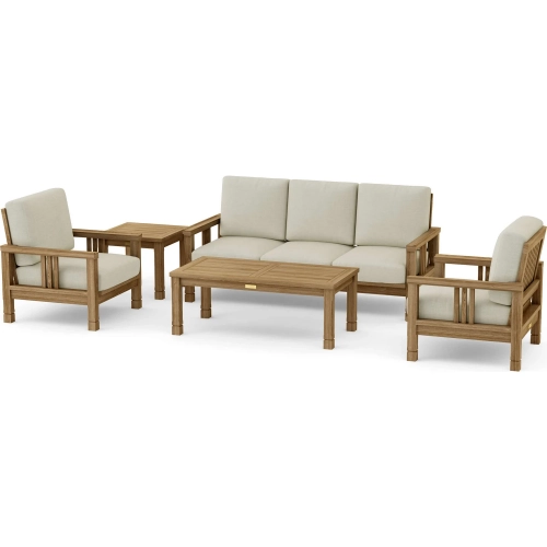 SouthBay Outdoor 5-Piece Deep Seating Sofa Set with Rectangular Coffee Table in Honey Teak & Cushion