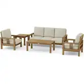 SouthBay Outdoor 5-Piece Deep Seating Sofa Set with Rectangular Coffee Table in Honey Teak & Cushion