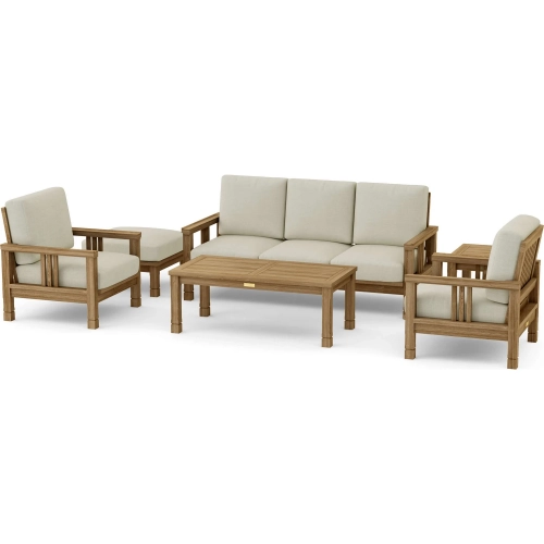 SouthBay Outdoor 6-Piece Deep Seating Sofa Set with Ottoman in Honey Teak & Cushion