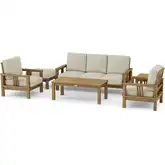 SouthBay Outdoor 6-Piece Deep Seating Sofa Set with Ottoman in Honey Teak & Cushion